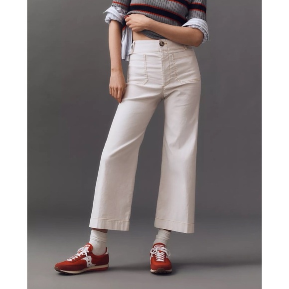 New Anthropologie Maeve Colette Linen Cropped Wide-Leg Pants Magic Cream 28 - Picture 1 of 11